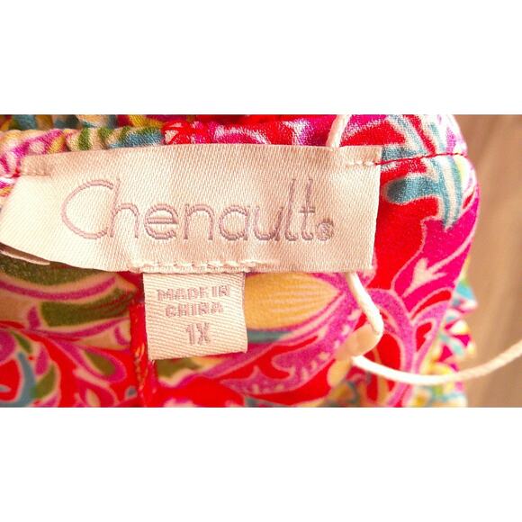 Chenault 1X Flutter Sleeve V-Neck Blouse Short Sleeve Paisley Floral - Picture 4 of 6